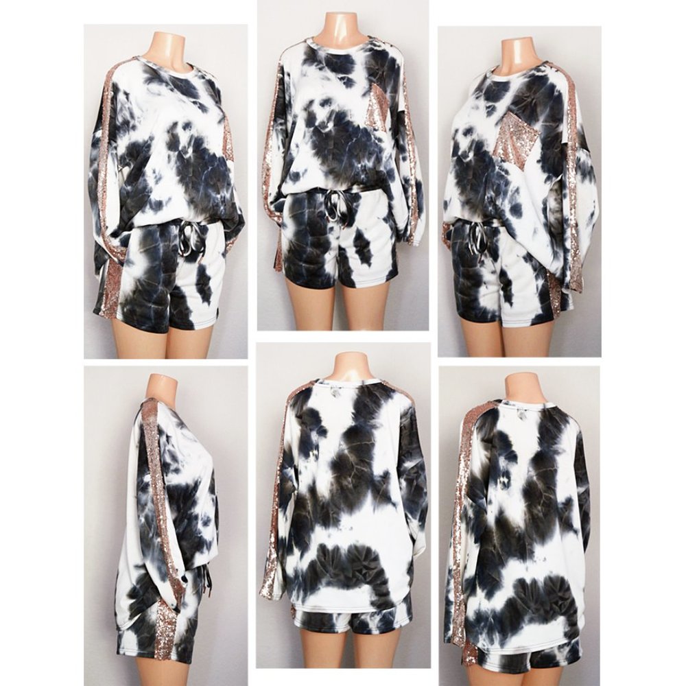 NEW Tie Dye Sequins French Terry Lounge 2pc Set - Picture 10 of 11